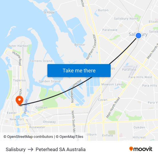 Salisbury to Peterhead SA Australia map