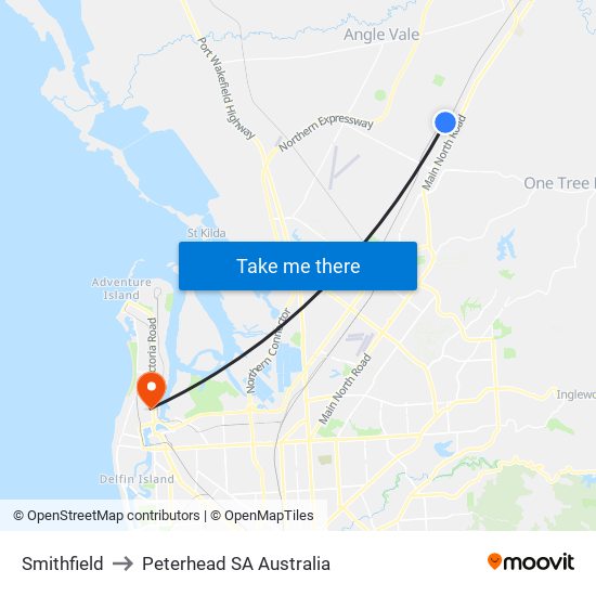 Smithfield to Peterhead SA Australia map