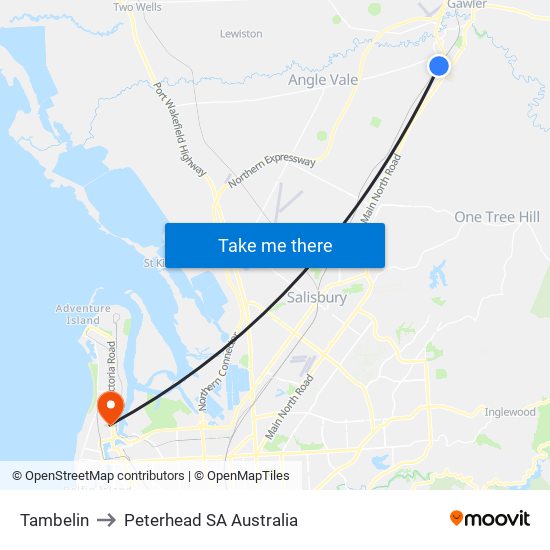 Tambelin to Peterhead SA Australia map