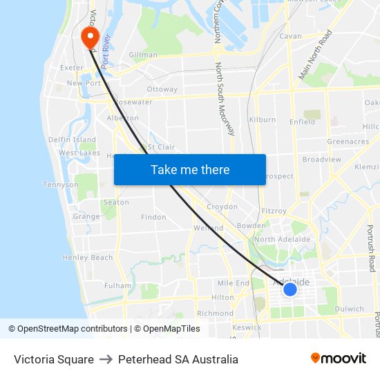 Victoria Square to Peterhead SA Australia map