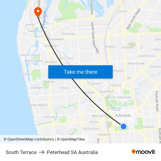 South Terrace to Peterhead SA Australia map