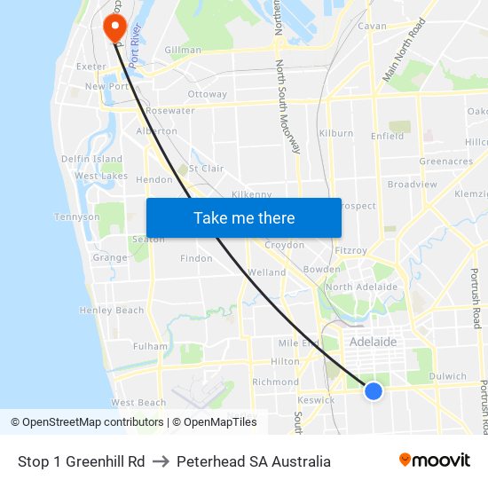 Stop 1 Greenhill Rd to Peterhead SA Australia map