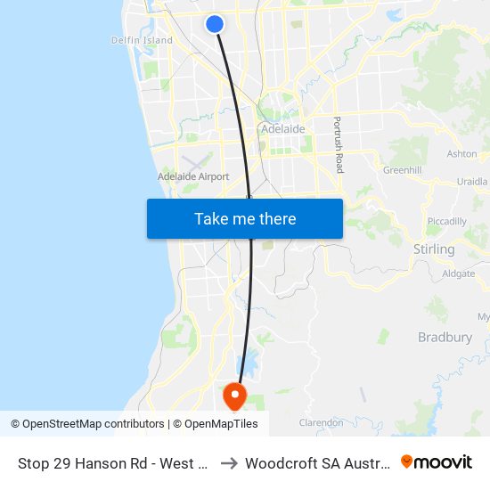 Stop 29 Hanson Rd - West side to Woodcroft SA Australia map