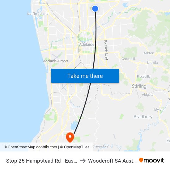 Stop 25 Hampstead Rd - East side to Woodcroft SA Australia map