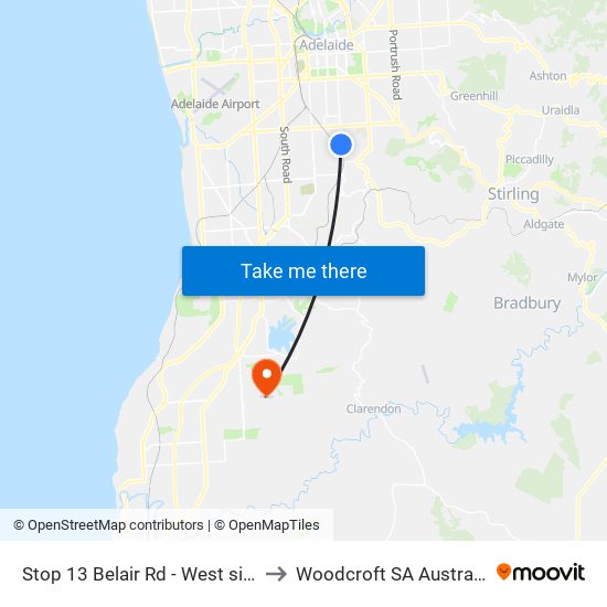 Stop 13 Belair Rd - West side to Woodcroft SA Australia map