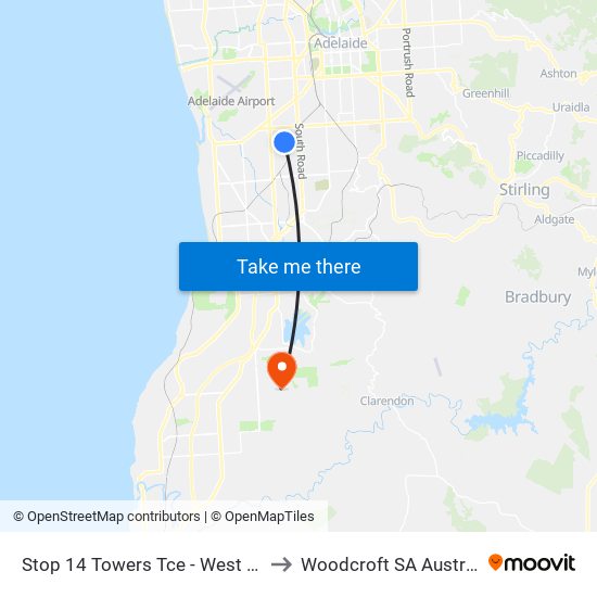 Stop 14 Towers Tce - West side to Woodcroft SA Australia map