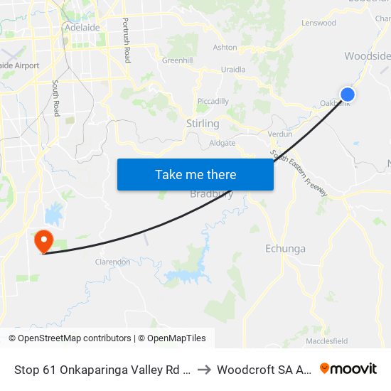 Stop 61 Onkaparinga Valley Rd - North side to Woodcroft SA Australia map