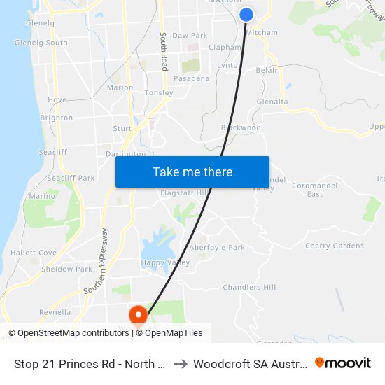 Stop 21 Princes Rd - North side to Woodcroft SA Australia map