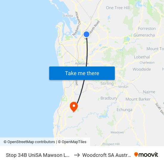 Stop 34B UniSA Mawson Lakes to Woodcroft SA Australia map