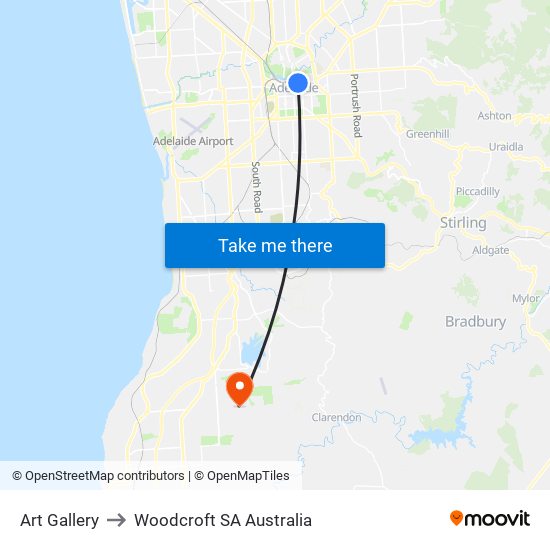 Art Gallery to Woodcroft SA Australia map