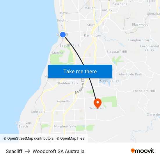 Seacliff to Woodcroft SA Australia map