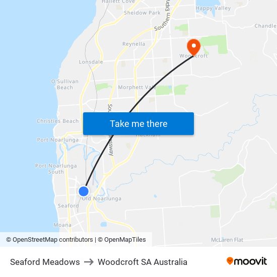 Seaford Meadows to Woodcroft SA Australia map