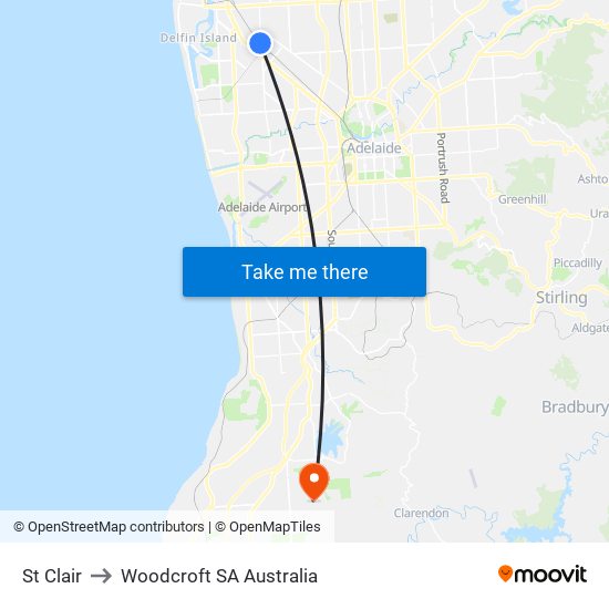 St Clair to Woodcroft SA Australia map