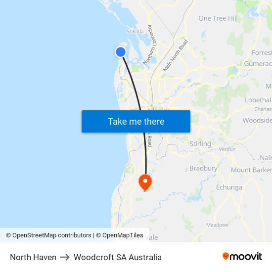 North Haven to Woodcroft SA Australia map