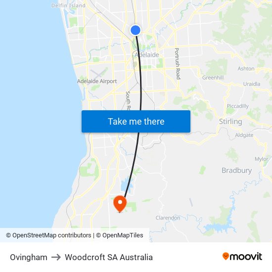 Ovingham to Woodcroft SA Australia map