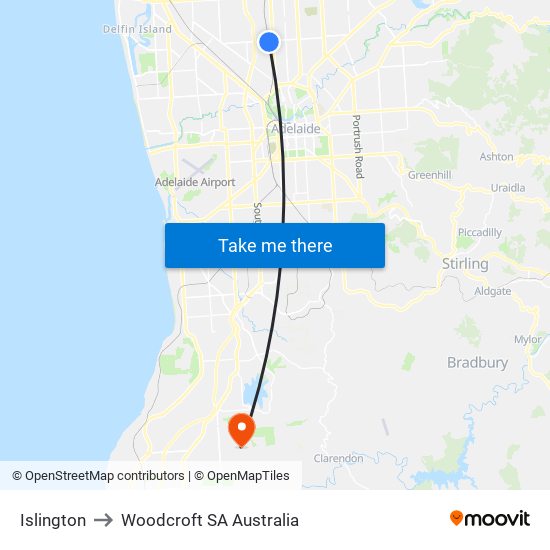 Islington to Woodcroft SA Australia map