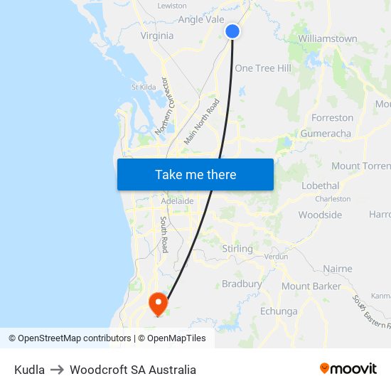 Kudla to Woodcroft SA Australia map