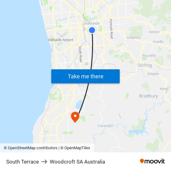 South Terrace to Woodcroft SA Australia map