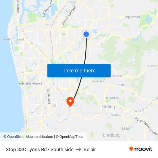 Stop 33C Lyons Rd - South side to Belair map