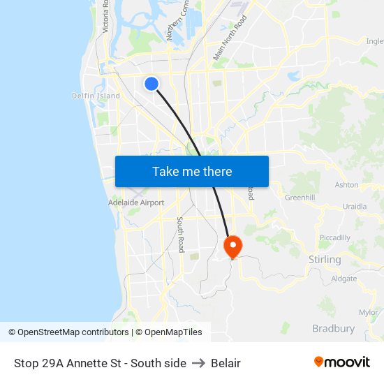 Stop 29A Annette St - South side to Belair map