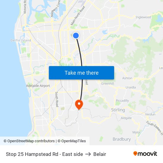 Stop 25 Hampstead Rd - East side to Belair map