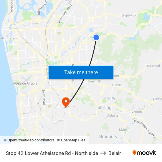 Stop 42 Lower Athelstone Rd - North side to Belair map