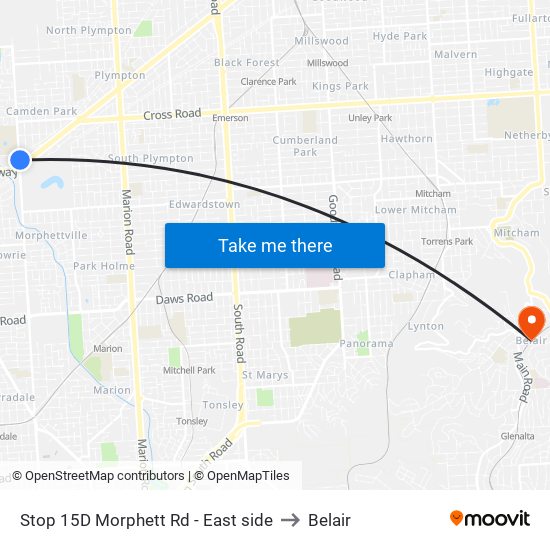 Stop 15D Morphett Rd - East side to Belair map