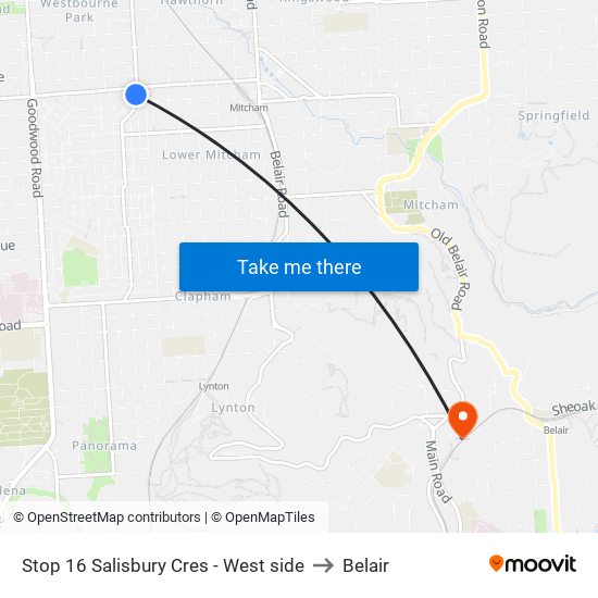 Stop 16 Salisbury Cres - West side to Belair map