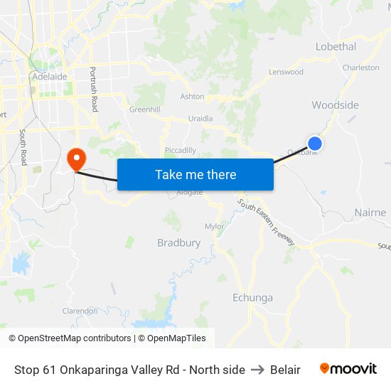 Stop 61 Onkaparinga Valley Rd - North side to Belair map