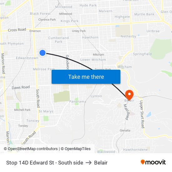 Stop 14D Edward St - South side to Belair map