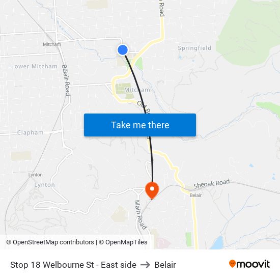 Stop 18 Welbourne St - East side to Belair map