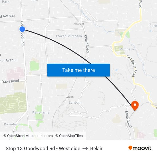 Stop 13 Goodwood Rd - West side to Belair map