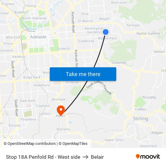 Stop 18A Penfold Rd - West side to Belair map