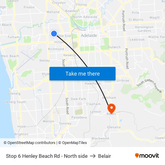 Stop 6 Henley Beach Rd - North side to Belair map
