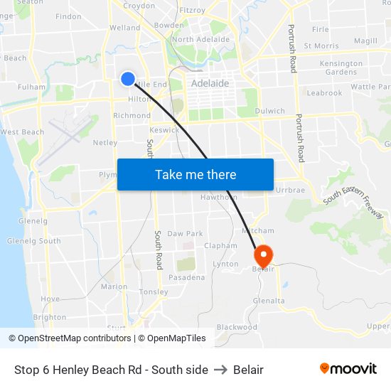 Stop 6 Henley Beach Rd - South side to Belair map