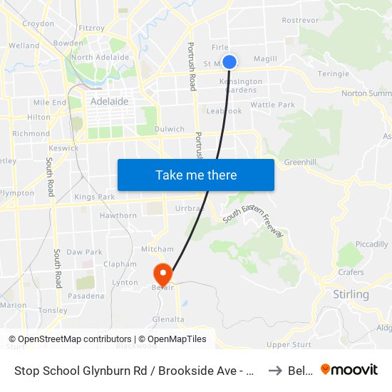 Stop School Glynburn Rd / Brookside Ave - West side to Belair map