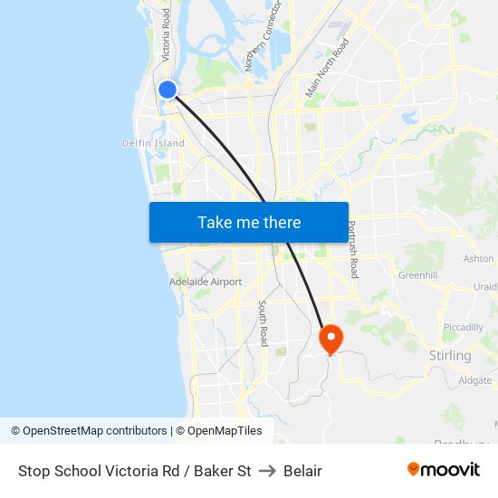 Stop School Victoria Rd / Baker St to Belair map