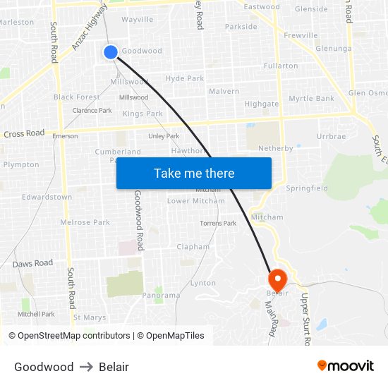 Goodwood to Belair map