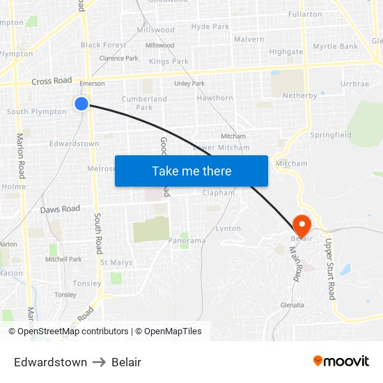 Edwardstown to Belair map