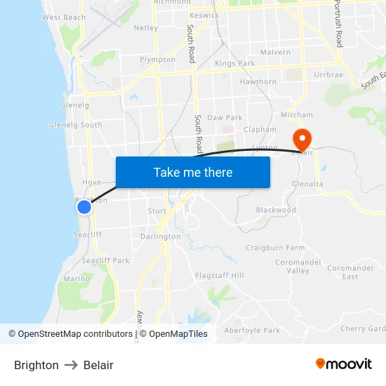 Brighton to Belair map