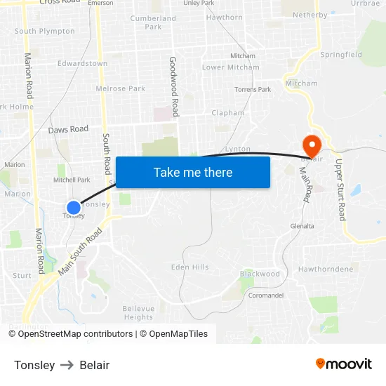 Tonsley to Belair map