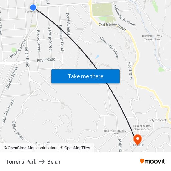 Torrens Park to Belair map