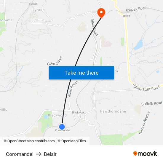 Coromandel to Belair map