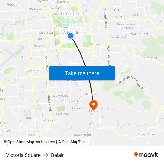 Victoria Square to Belair map