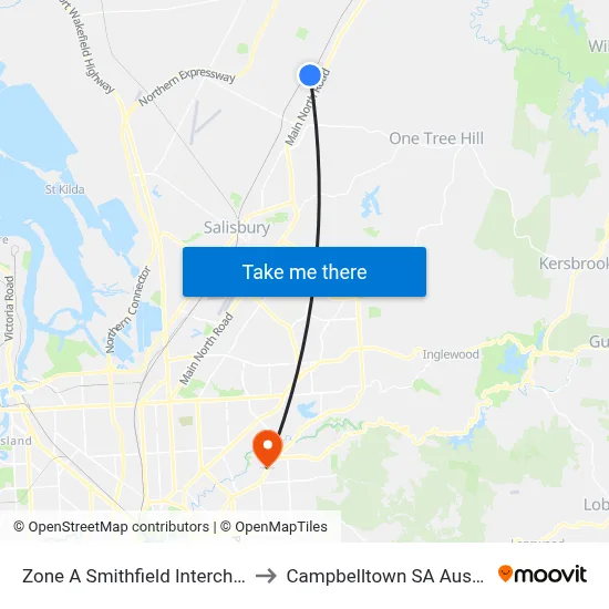 Zone A Smithfield Interchange to Campbelltown SA Australia map