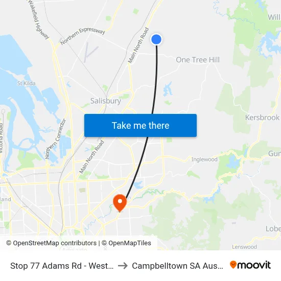 Stop 77 Adams Rd - West side to Campbelltown SA Australia map