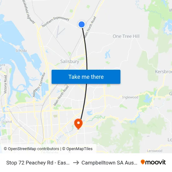 Stop 72 Peachey Rd - East side to Campbelltown SA Australia map