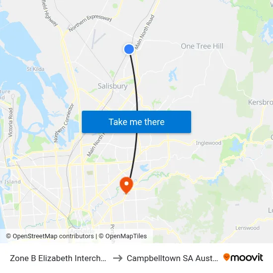 Zone B Elizabeth Interchange to Campbelltown SA Australia map
