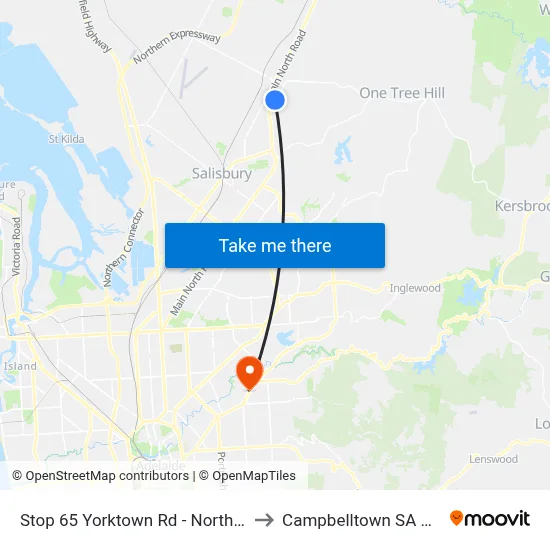 Stop 65 Yorktown Rd - North West side to Campbelltown SA Australia map