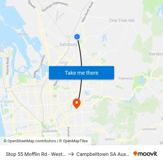 Stop 55 Mofflin Rd - West side to Campbelltown SA Australia map